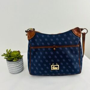 Dooney & Bourke Navy Brown Gretta Small Hobo Shoulder Strap Blue Storage Bag